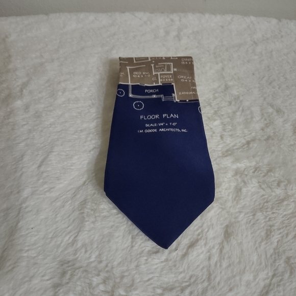 Vicky Davis Neck Tie Homework 58" x 4" Blue and Taupe 100% - Picture 4 of 5